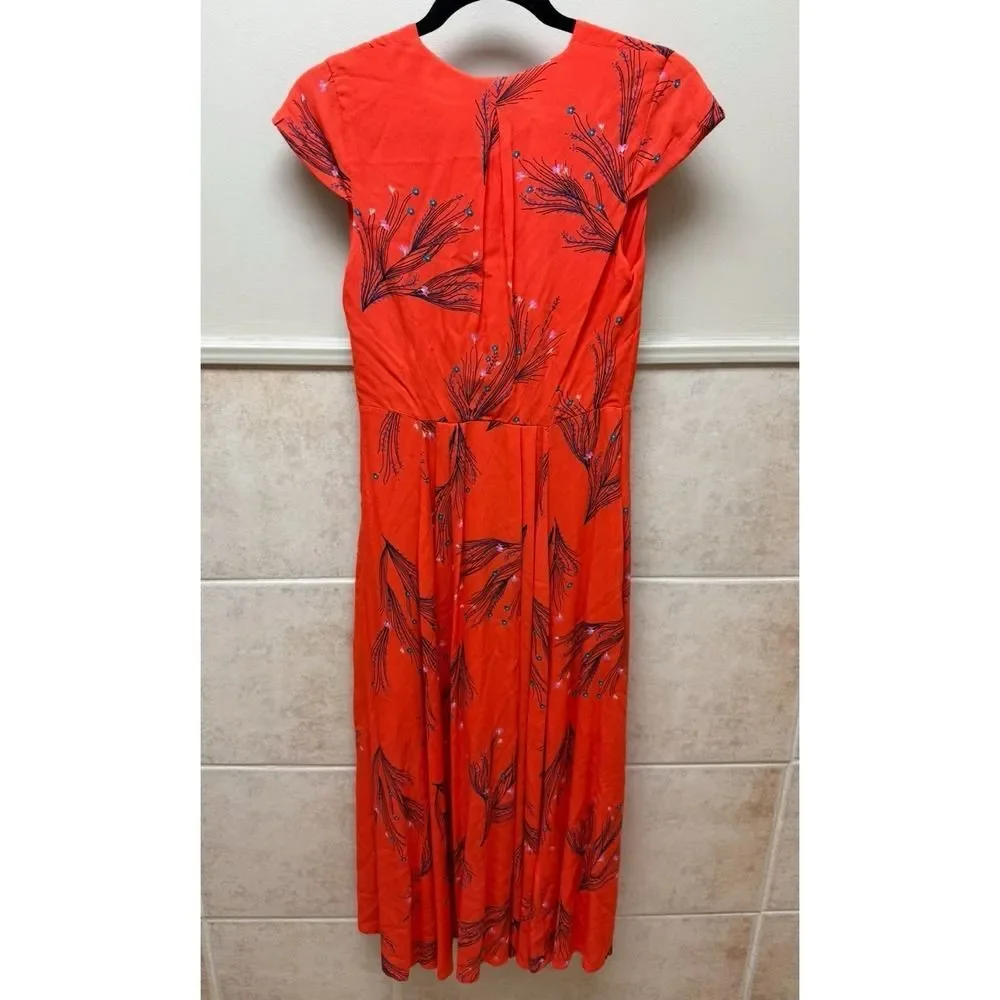 Free People Retro coral orange floral print midi dress. Womens. Sz 2 - Picture 4 of 14